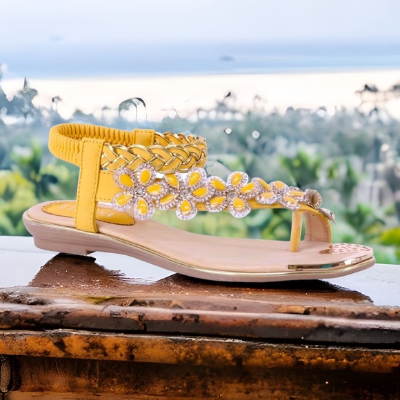 Italina Shoes - Italina Marigold Yellow Floral Rhinestone Summer Sandal 7